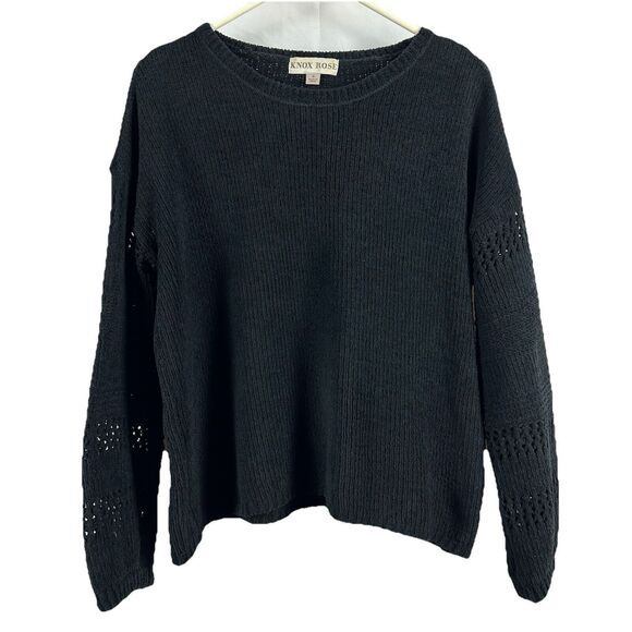 Knox Rose Sweaters - Knox Rose Sweater Small Chenille Soft Knit Scoop neck Pullover Boho Black Cozy
